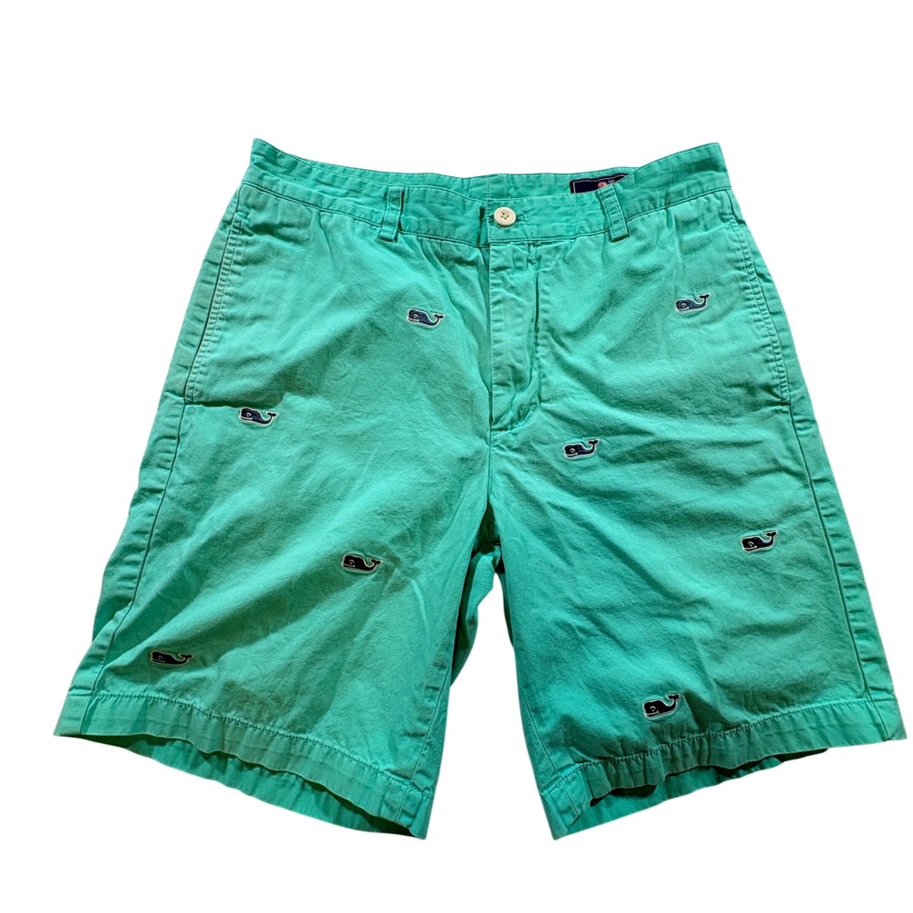 Vineyard Vines Mens 32 Green Embroidered Whale Chino Shorts Seafoam Cotton